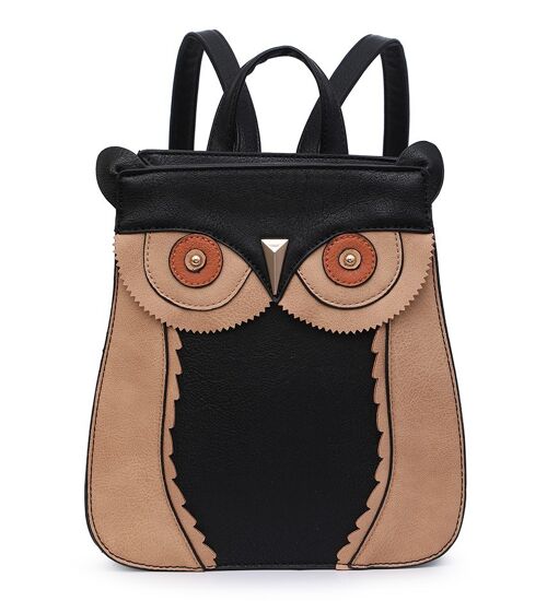 Handmade Owl Face Rucksack Anti-theft Shoulder Bag Cute Backpack Travel Handbag --A36797m black