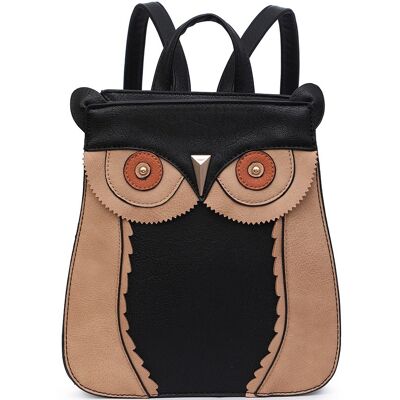 Handmade Owl Face Rucksack Anti-theft Shoulder Bag Cute Backpack Travel Handbag --A36797m black