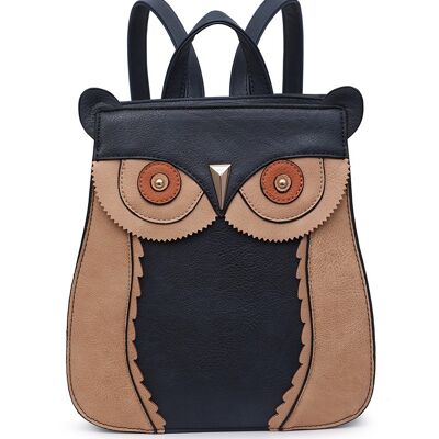 Handmade Owl Face Rucksack Anti-theft Shoulder Bag Cute Backpack Travel Handbag --A36797m blue