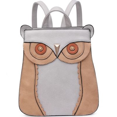 Mochila con cara de búho hecha a mano, bolso de hombro antirrobo, mochila bonita, bolso de viaje --A36797m gris