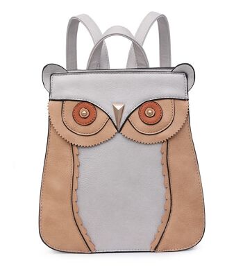 Sac à dos fait à la main avec visage de hibou Sac à bandoulière antivol Sac à dos mignon Sac à main de voyage --A36797m gris 1