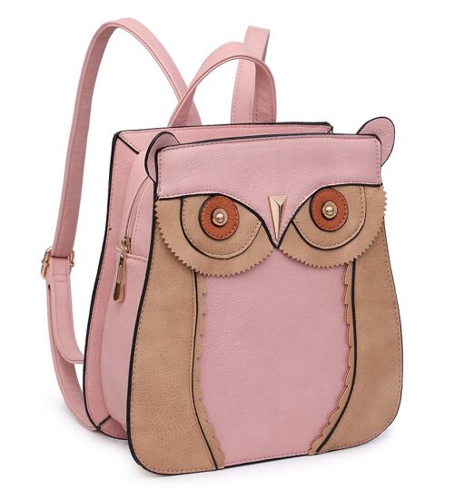 Handmade Owl Face Rucksack Anti-theft Shoulder Bag Cute Backpack Travel Handbag --A36797m pink