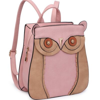 Mochila con cara de búho hecha a mano, bolso de hombro antirrobo, mochila bonita, bolso de viaje --A36797m rosa