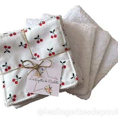 Set of 5 washable make-up remover wipes "Cherries"