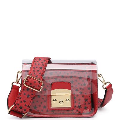 Bolso de hombro intercambiable ancho de cuerpo cruzado transparente Bolso de gelatina de calidad Bolso de cartera transparente Monedero - A36830 rojo