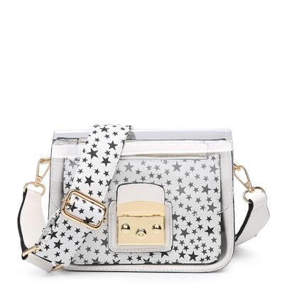 Bolso de hombro intercambiable ancho de cuerpo cruzado transparente Bolso de gelatina de calidad Bolso de cartera transparente Monedero -- A36830 blanco