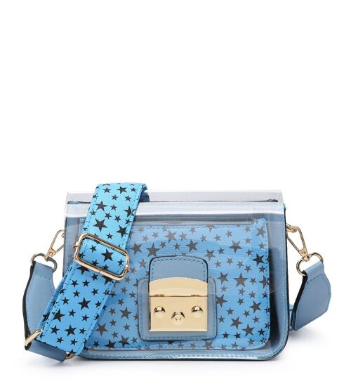 Clear Cross body Wide Interchangeable Shoulder Bag Quality Jelly Handbag Transparent satchel Bag Purse --A36830 blue
