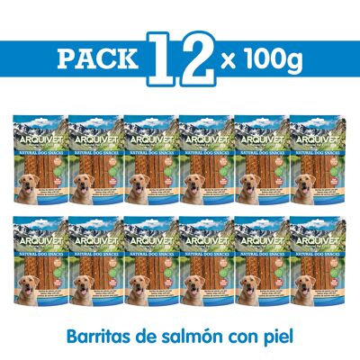 Pack 12 Snacks barritas de salmón con piel 100 g