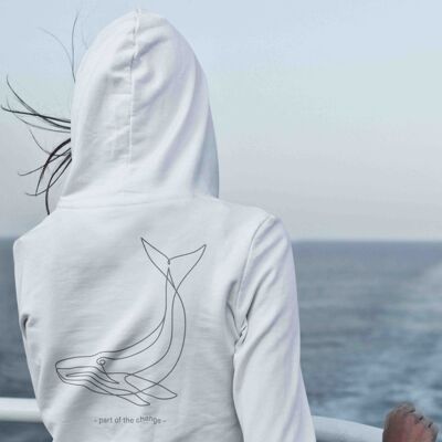 Womens White Whale Drawing 100% Organic Hoodie