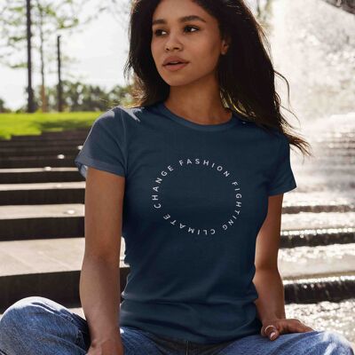 Womens Navy Climate Circle 100% Organic Cotton T-shirt