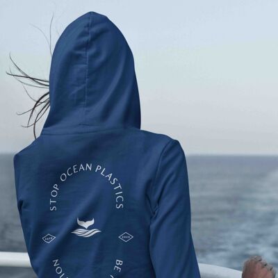 Womens Navy Stop Ocean Plastics 100% Organic Hoodie