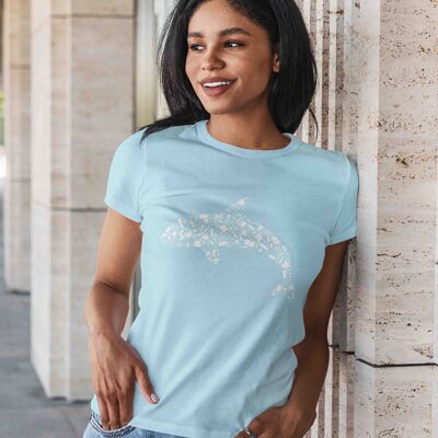 Womens White Blue Plastic Whale T-shirt 100% Organic Cotton T-shirt