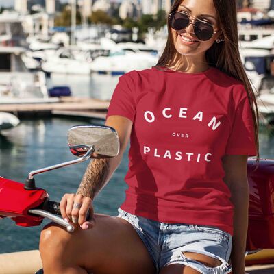 Womens Red Ocean Over Plastic T-shirt 100% Organic Cotton T-shirt