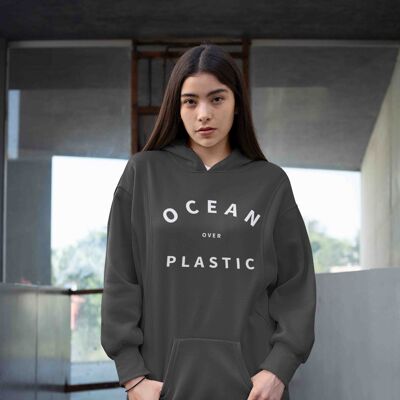 Womens Charcoal Ocean Over Plastic 100% Organic Hoodie