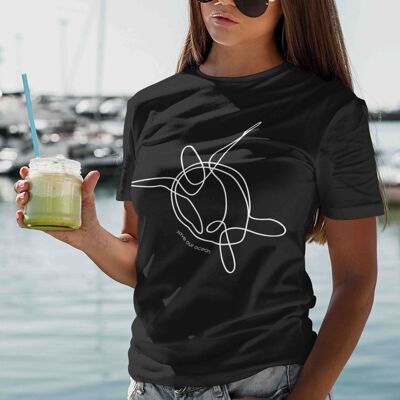 Womens Black Turtle Drawing 100% Organic Cotton T-shirt