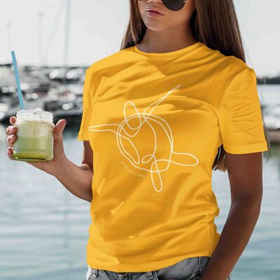 Womens Yellow Turtle Drawing 100% Organic Cotton T-shirt