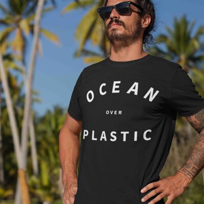 Mens Black Ocean Over Plastic 100% Organic Cotton T-shirt