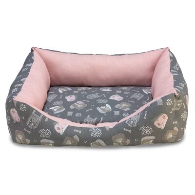 Cama cuadrada Perros en Rosa y Gris 60 cm