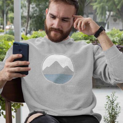 Mens Grey Sea & Mountain 100% Organic Loopback Sweatshirt
