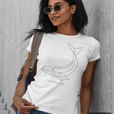 Womens White Whale Drawing 100% Organic Cotton T-shirt