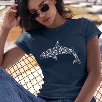 Womens Navy Ocean Over Plastics 100% Organic Cotton T-shirt