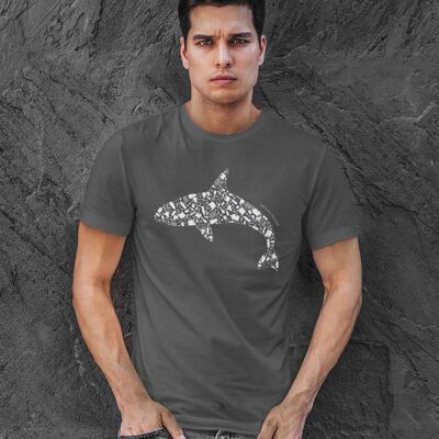 Mens Charcoal Plastic Whale Ocean 100% Organic Cotton T-shirt