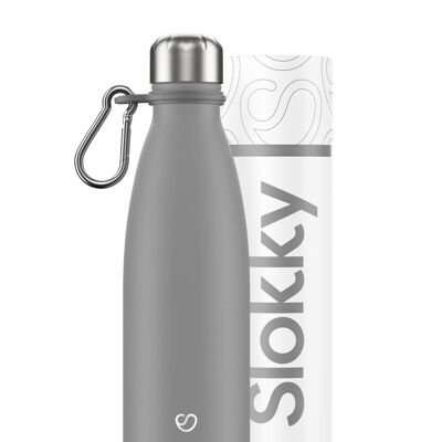 MONO GRAY BOTTLE & CARABINER - 500 ML ⎜ botella isotérmica • botella de agua reutilizable • botella aislante • botella termo