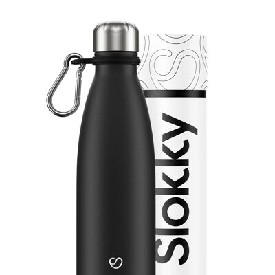 MONO BLACK BOTTLE & CARABINER - 500 ML ⎜ thermos flask • insulated drinking flask • weedable flask • stainless steel thermos flask