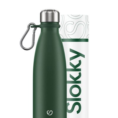 MATTE GREEN BOTTLE & CARABINER - 500 ML ⎜ borraccia ecologica - thermos riutilizzabile - borraccia sostenibile - bottiglia isolata