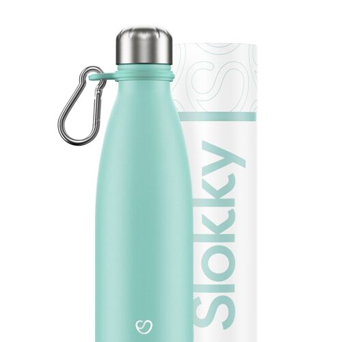 PASTEL GREEN BOTTLE & CARABINER - 500ML ⎜ eco drinkfles • herbruikbare thermosfles • duurzame waterfles • geisoleerde fles