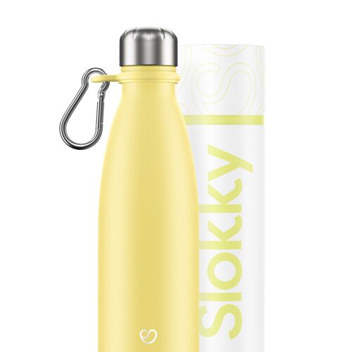 PASTEL YELLOW BOTTLE & CARABINER - 500 ML ⎜ thermosflasche  • isolierte trinkflasche • wiederverwendbare flasche • edelstahl thermoskanne