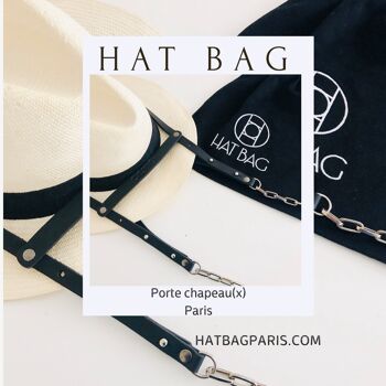 Hat Bag "Paris" : porte chapeau en cuir noir et chaine argent 4