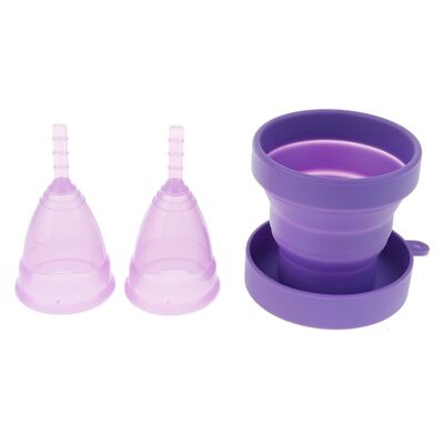 Set of 2 medical grade silicone menstrual cups + 1 sterilizer
