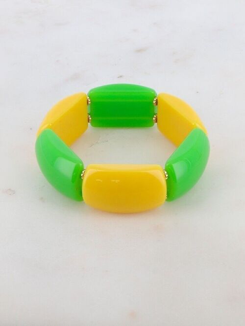Bracelet élastique en résine - Jaune et vert foncé