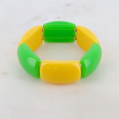 Bracelet élastique en résine - Jaune et vert foncé