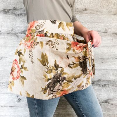 Floral Gathering Apron with Tie Closure. Garden apron. Harvest Apron. Gardening apron with large pocket.