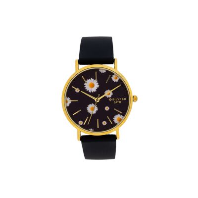 BLACK AND GOLD DAISIES WATCH W/R 5ATM 1F714N