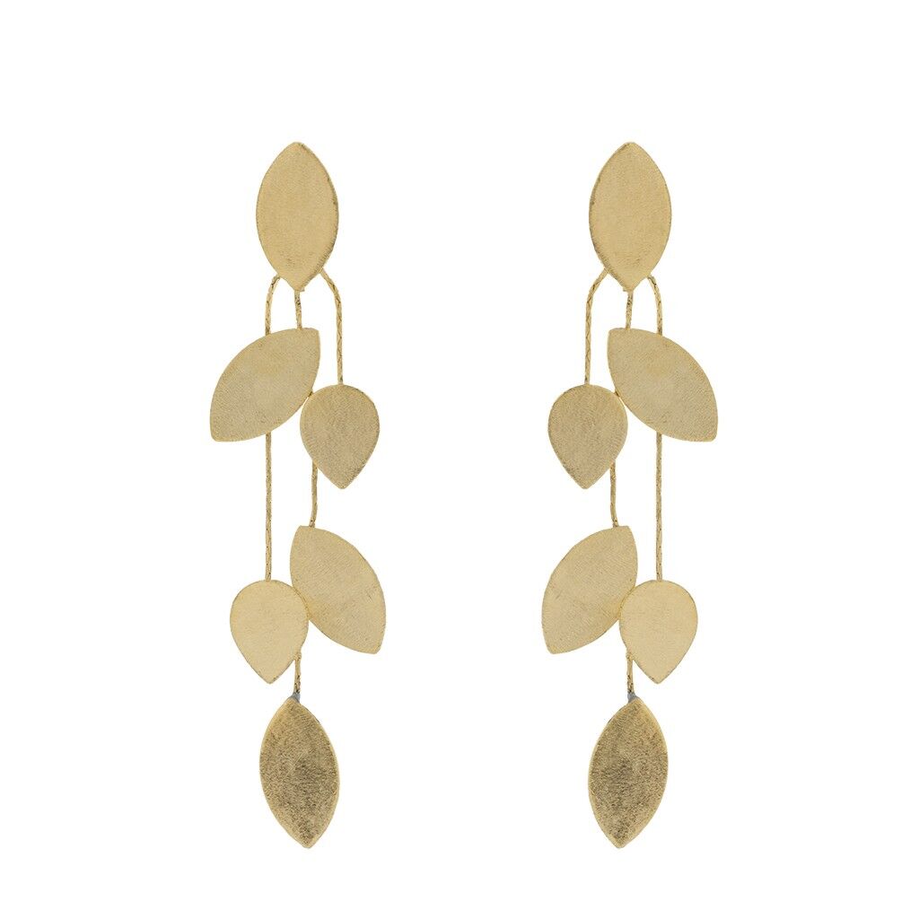 ORECCHINO FOGLIA DI ACACIA PLACCATO ORO ARTIGIANATO A0065DPE3