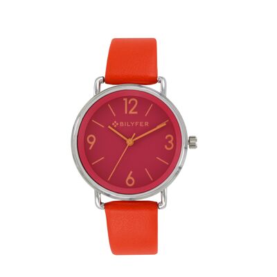 WATCH NB: MULTICOLOUR INTERIOR LEATHER STRAP MAROON RED 1F670GR