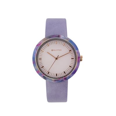 ROUND WATCH ACRYLIC INTERIOR LILAC LEATHER STRAP 1F673L