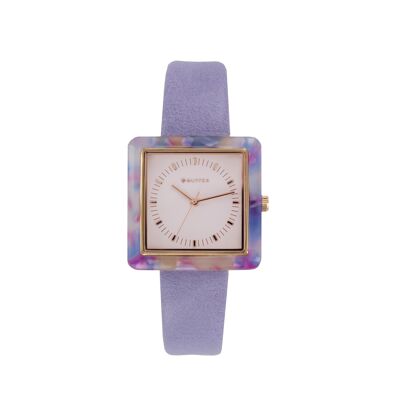 RELOJ CUADRADO ACRILICO INTERIOR CORREA PIEL LILA 1F674L