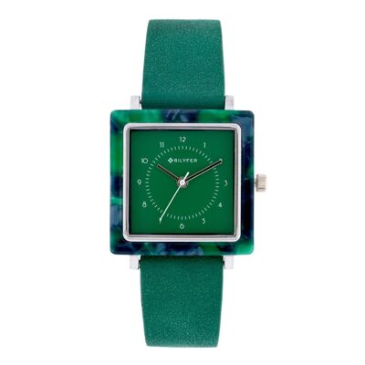 ACRYLIC SQUARE WATCH COLORS INTERIOR LEATHER STRAP 1F684V