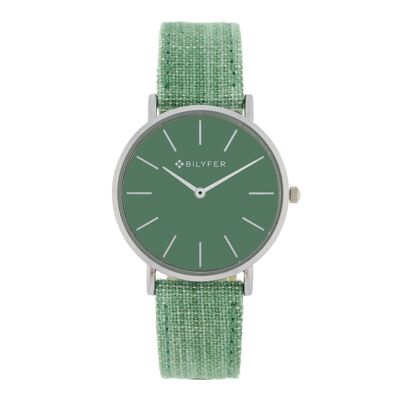 IKAT WATCH COTTON & SILK LEATHER STRAP 36MM GREEN CASE 1F685V