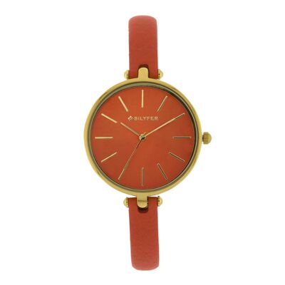 RELOJ CAJA 33 MM Y CORREA PIEL 8 MM NARANJA 1F688NR