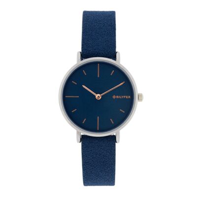 BLUE WATCH 32MM INTERIOR LEATHER STRAP GRAY DIAL WITH ROSE GOLD MARKERS 1F695AZ