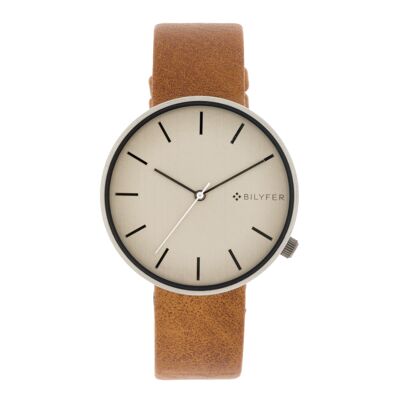 38MM WATCH AGED SILVER CASE INTERIOR LEATHER STRAP 1F697PL