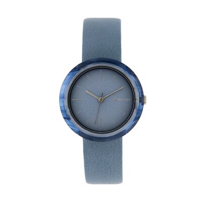 Boîtier de montre bleu 34 mm avec bracelet en cuir intérieur acrylique 1F699AZ