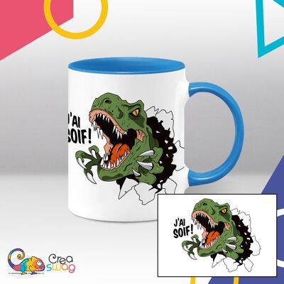 Mug blanc et bleu, Tyrannosaure, J'ai soif