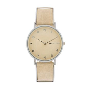 Boîtier de montre articulé beige Bracelet en cuir intérieur de 36 mm 1F702BL