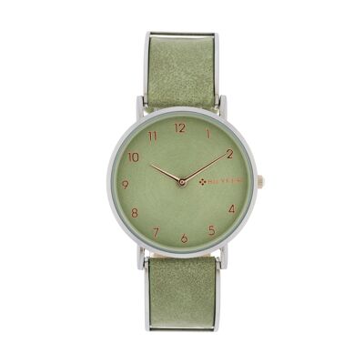 Boitier de montre articulé vert 36mm bracelet cuir intérieur 1F702V